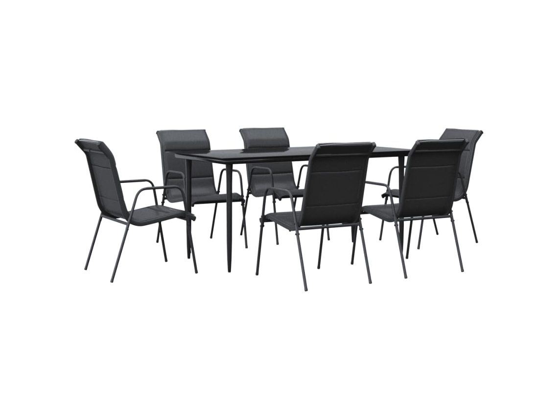 Juego de comedor para jardín 7 piezas acero y textilene negro VIDAXL