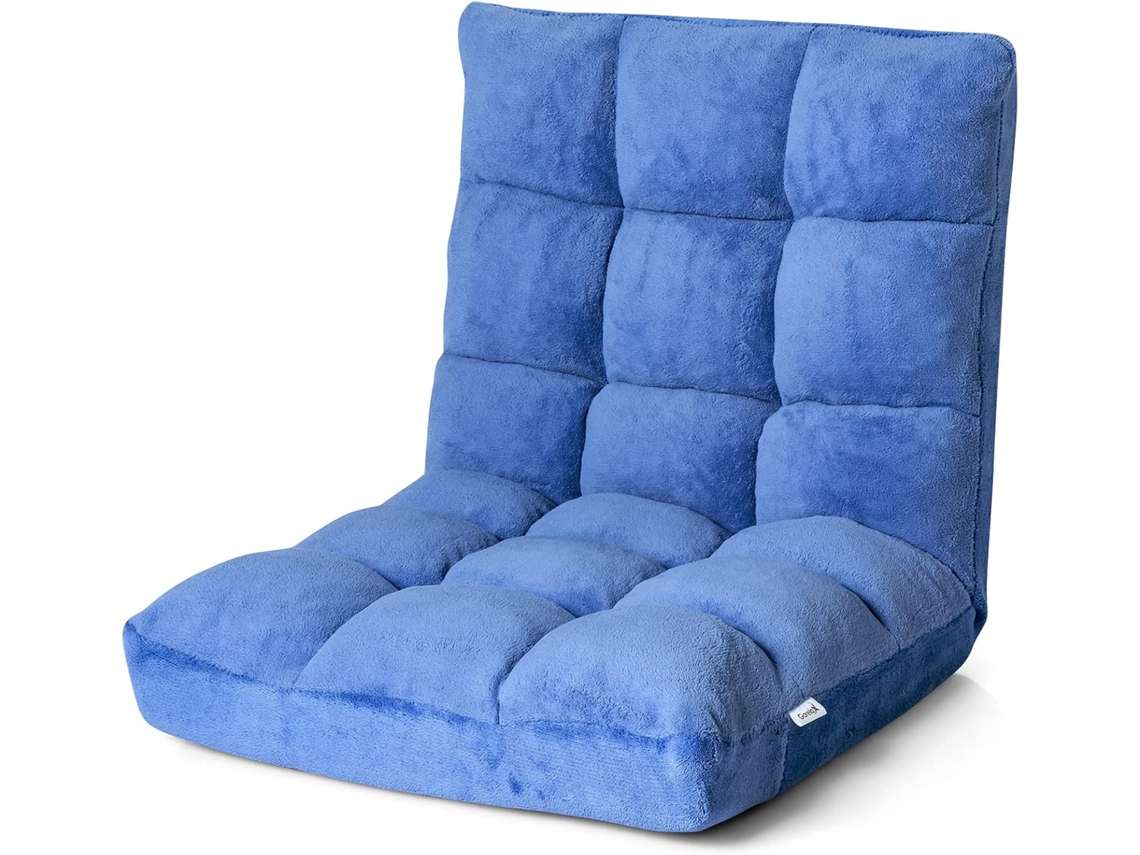 Sofá Perezoso Individual Plegable Asiento Cojín de Suelo con Respaldo Silla de Meditación (Azul) COSTWAY