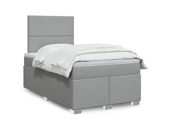 Cama Box Spring Con Colchón Tela Gris Claro 120x200 Cm