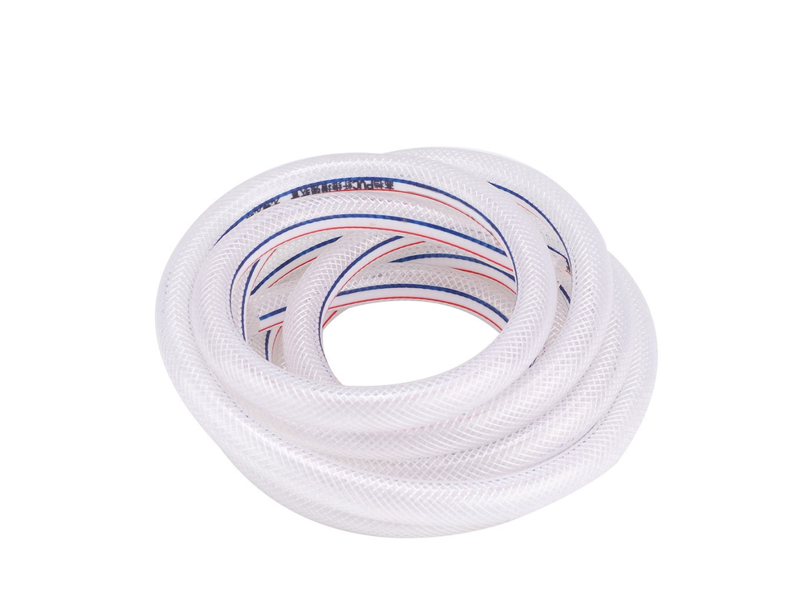 Manguera flexible de PVC transparente trenzada reforzada de 8/12 mm para riego de jardines y otros usos.