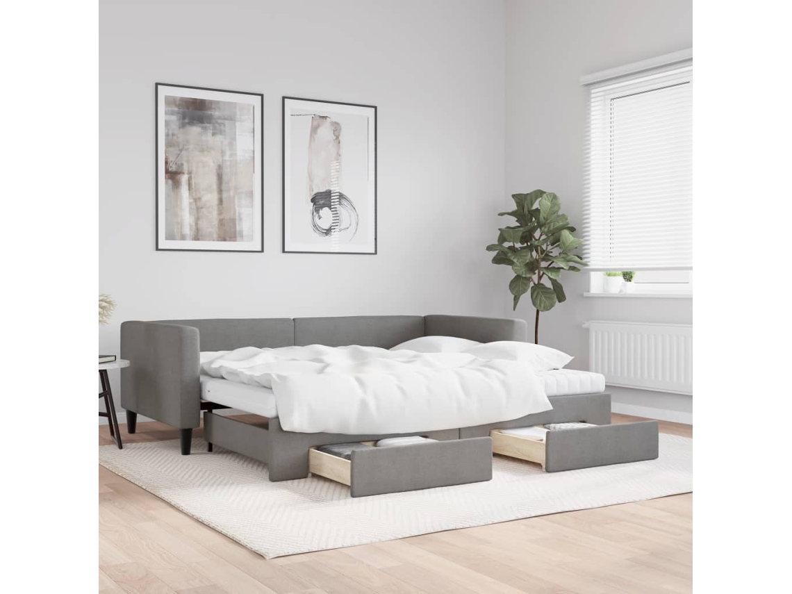 Sofá Cama Nido Con Cajones Tela Gris Oscuro 90x190 Cm