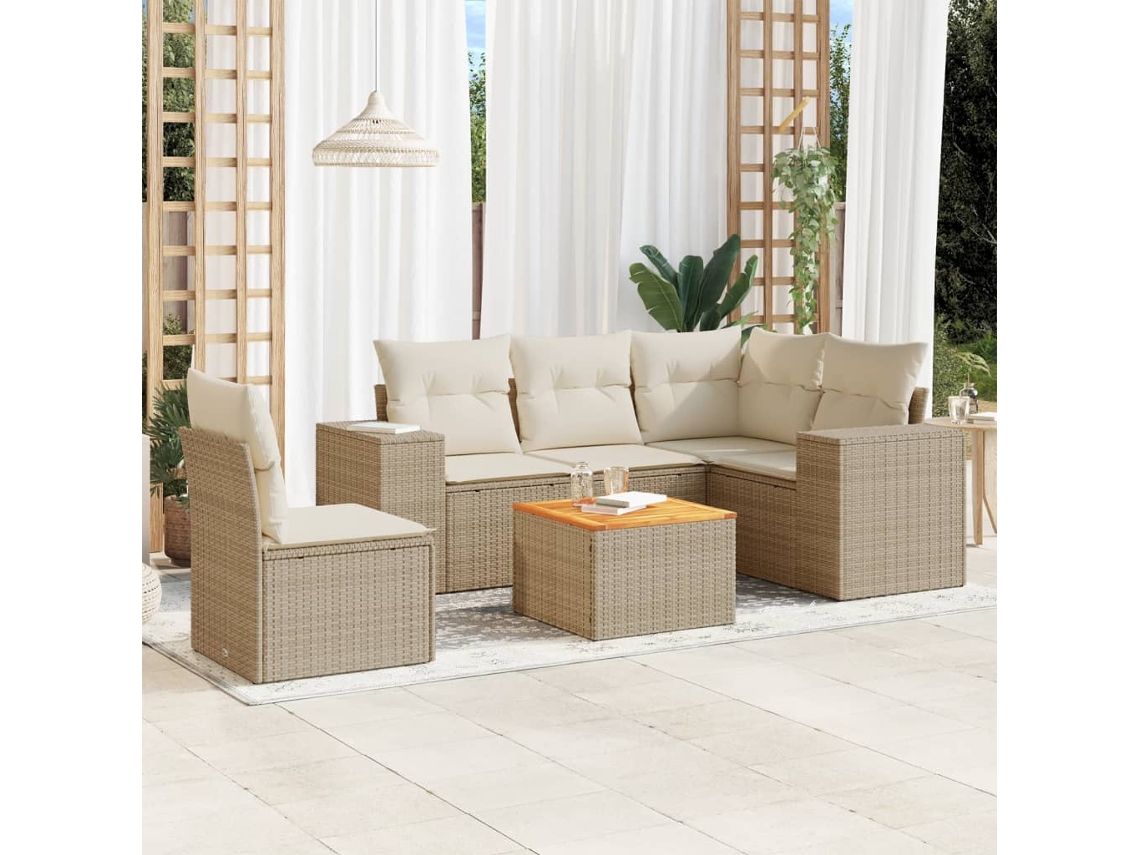 Conjunto de 6 sofás de jardín con cojines de mimbre beige Dkd Home Decor