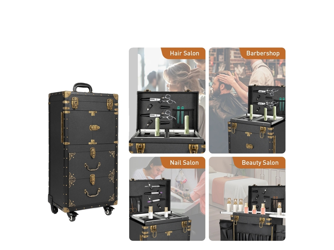 Carrito de peluquería, de poliuretano y madera, 39 x 25,5 x 82 cm, 3 estantes, 4 ruedas, carga máxima 25 kg (OEM)