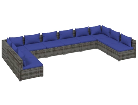 Conjunto 10 de muebles de jardín VIDAXL y cojines ratán sintético gris