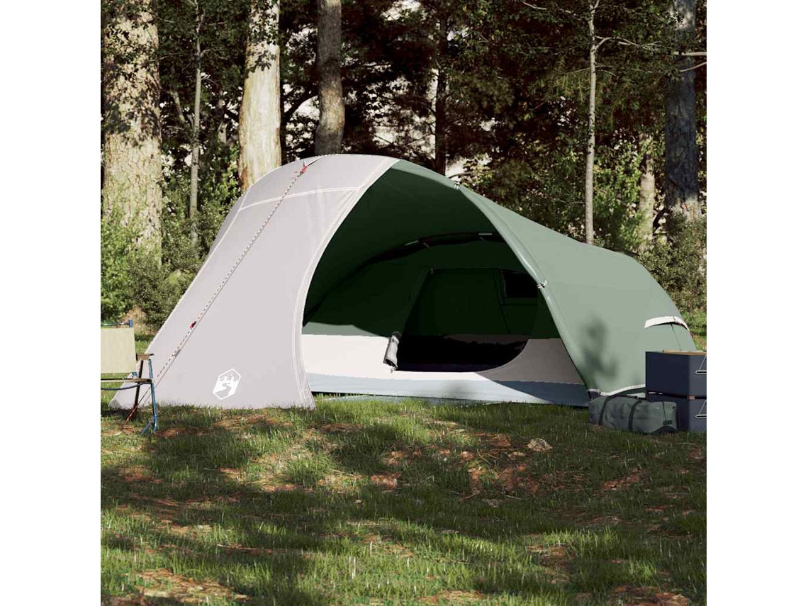 Tienda de campaña tipo domo impermeable verde para 4 personas.