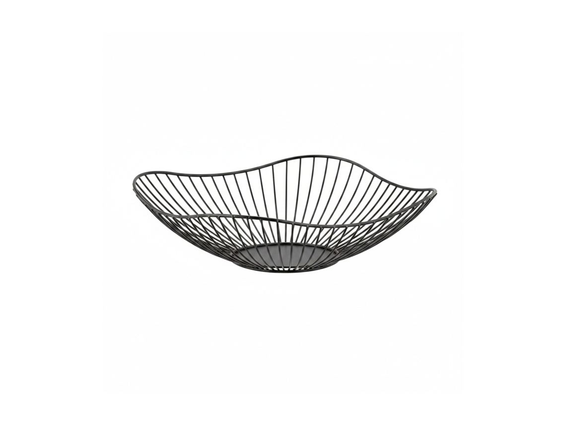 Frutero metálico Relaxdays, cesta plana para frutas, HXP: 7,5 x 27 cm, cesta para frutas, verduras y pan, moderno, negro