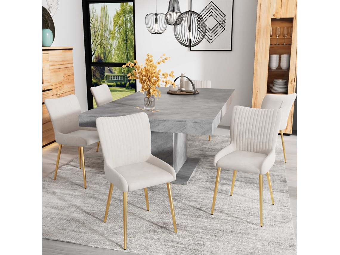 Juego de 6 sillas de terciopelo con patas de metal dorado estilo beige