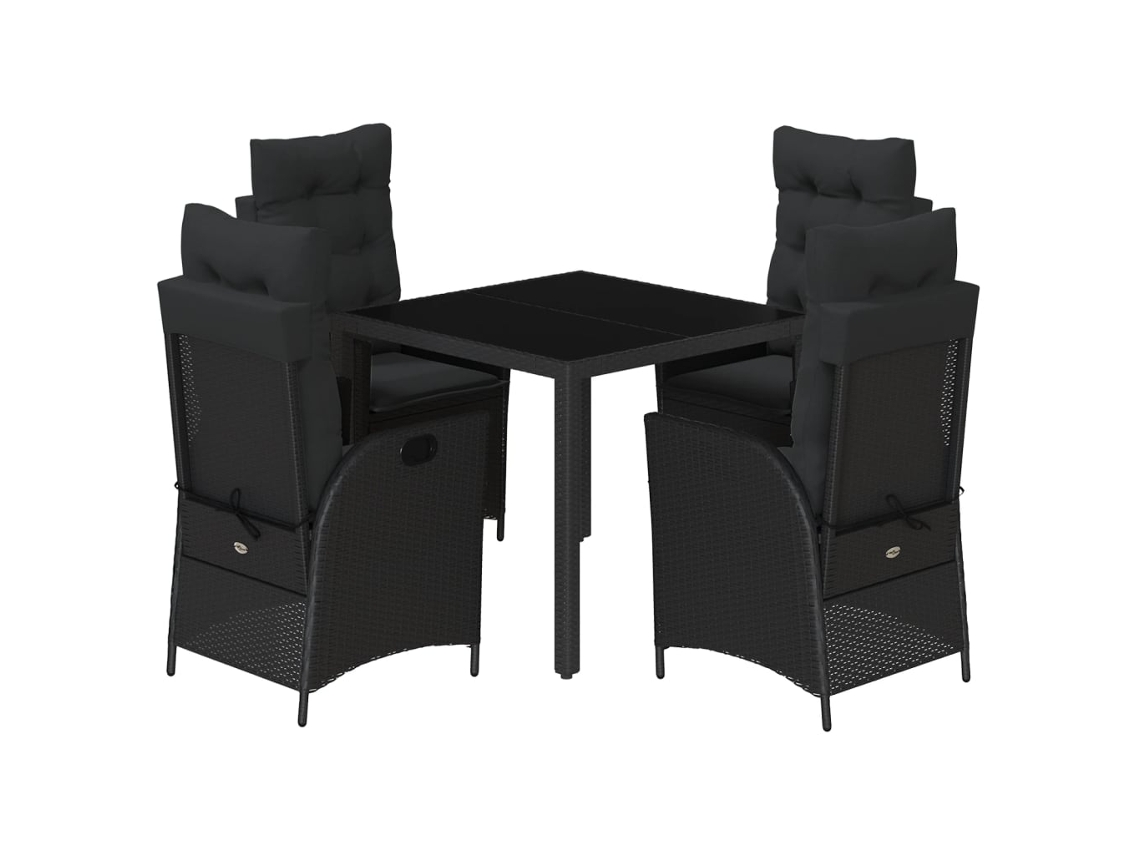 Maison Exclusive - Juego de comedor de jardín de 5 piezas con cojines de mimbre negros