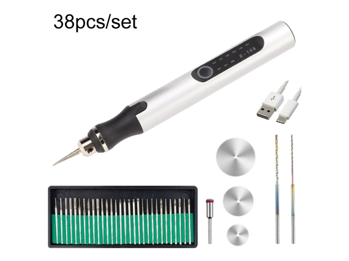 Mini taladro portátil de 38 piezas con mandril de 2,35 mm (plateado)