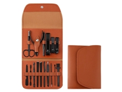 Kit De Manicura Y Pedicura Con 16 Piezas De Acero Al Carbono, Tijeras Y Cortaúñas, Estuche De Viaje De Cuero.