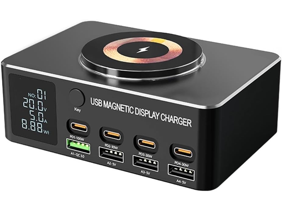 Cargador Usb De 8 Puertos Y 140 W, Estación De Carga Magnética, 15 Pd, 100 Qc, 3 0