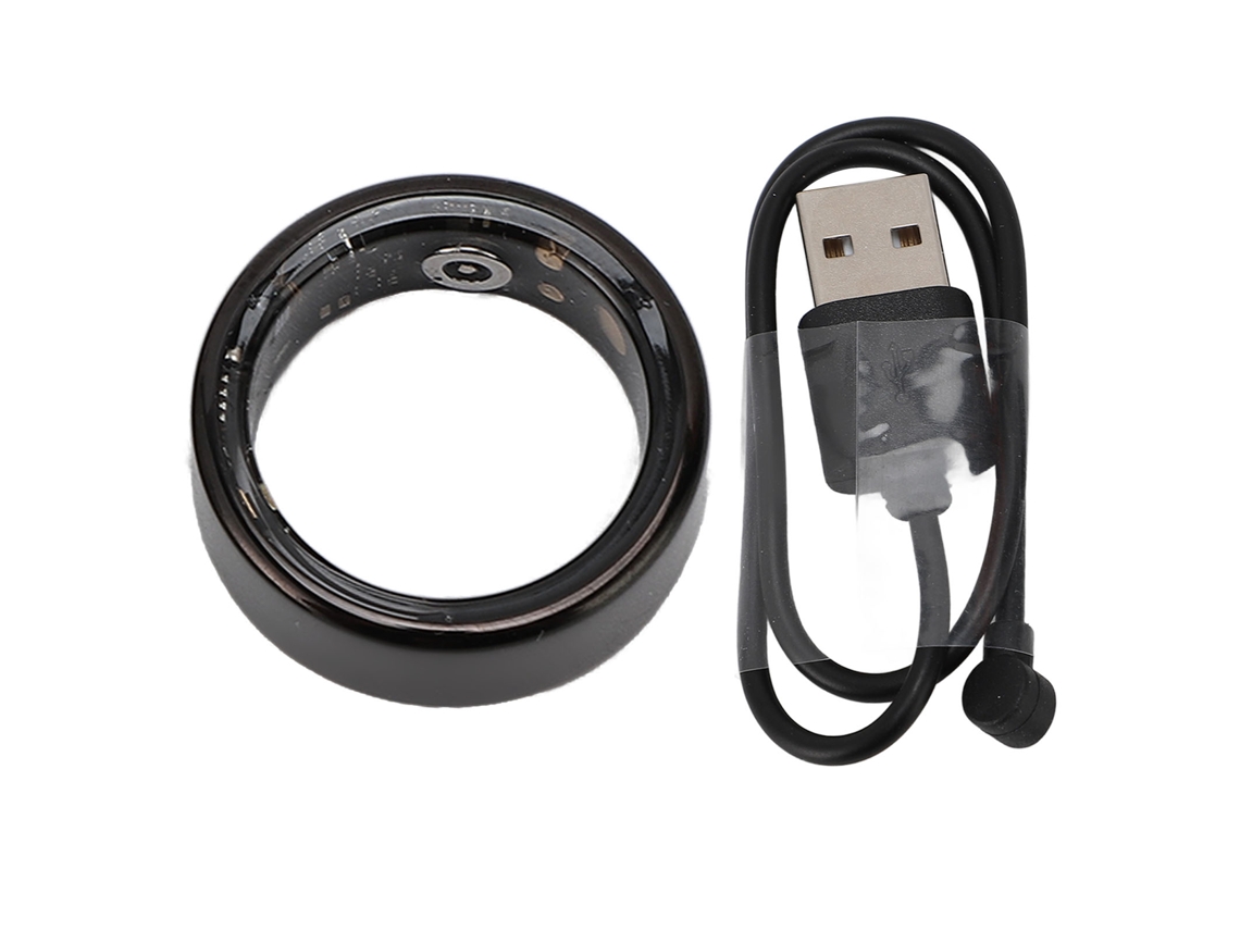 Anillo inteligente con contador de pasos, monitor de sueño y temperatura, resistente al agua, Android, luz negra dorada
