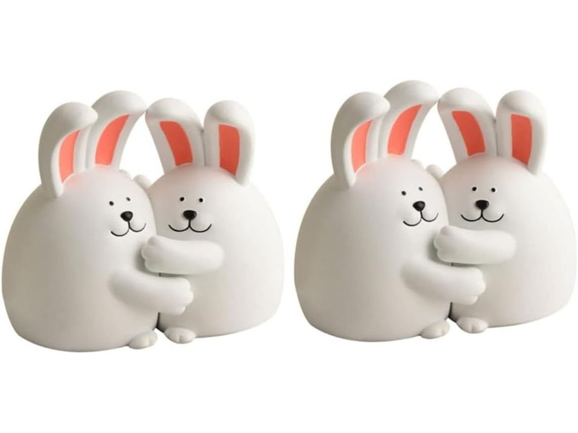 Juego De 2 Pares De Sujetalibros Con Forma De Conejo, Conejo Blanco