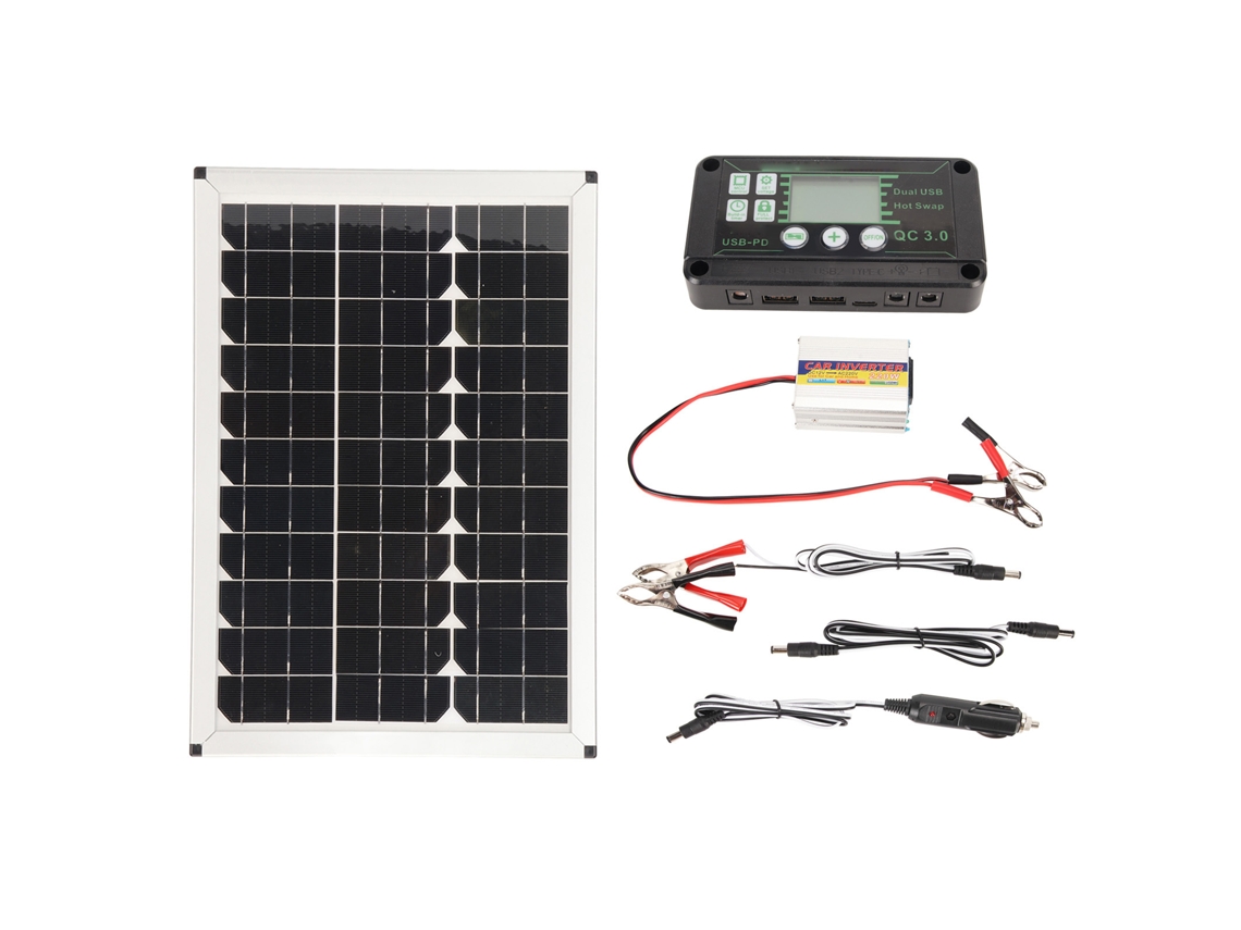Kit De Panel Solar De 100 W, Inversor De 220 W, Controlador Mppt Usb Para Coche, Barco, Caravana.