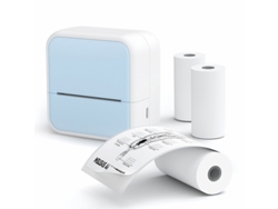 Mini impresora térmica de etiquetas Bluetooth con 5 rollos de papel azul Cuich
