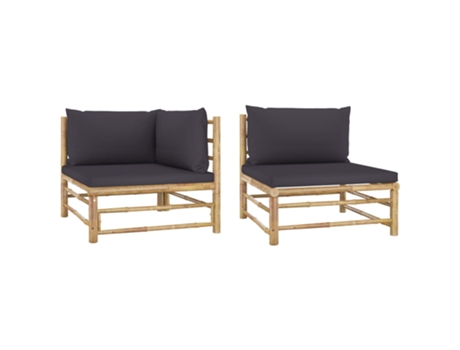 Set de muebles de jardín 2 piezas bambú y cojines gris oscuro 65 x 70 x 60 cm MAISON EXCLUSIVE
