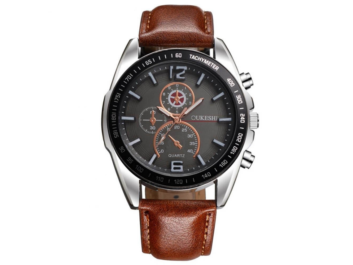 Reloj De Pulsera Analógico De Cuarzo Para Hombres Con Correa De Pu Suave (marrón Negro)