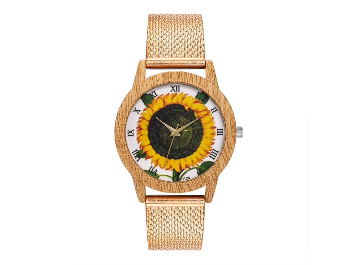 Reloj Casual Unisex Con Correa De Silicona, Esfera Con Diseño De Girasol, Movimiento De Cuarzo, Oro Rosa, Zhoulianfa