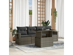 Conjunto de sofá de jardín de 5 piezas con cojines de ratán gris Lovely Home