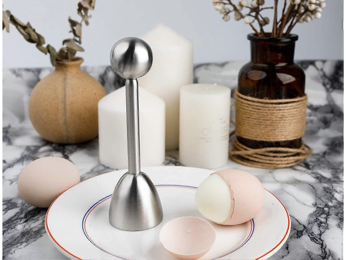 Cortador de huevos de acero inoxidable con separador de cáscaras y tapa. Rosewell