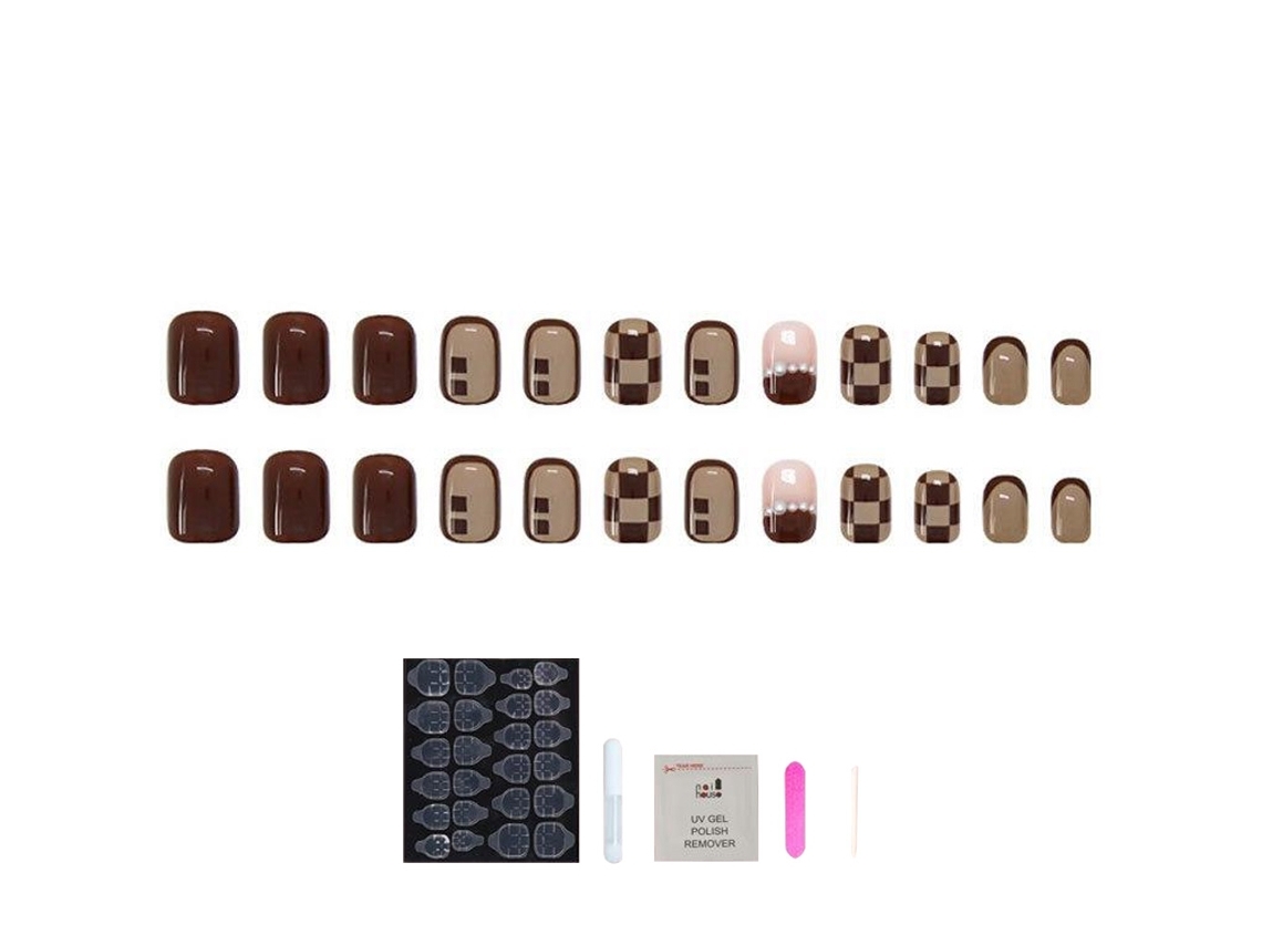 Pegatinas para uñas a cuadros color chocolate y leche, modelo Z037*