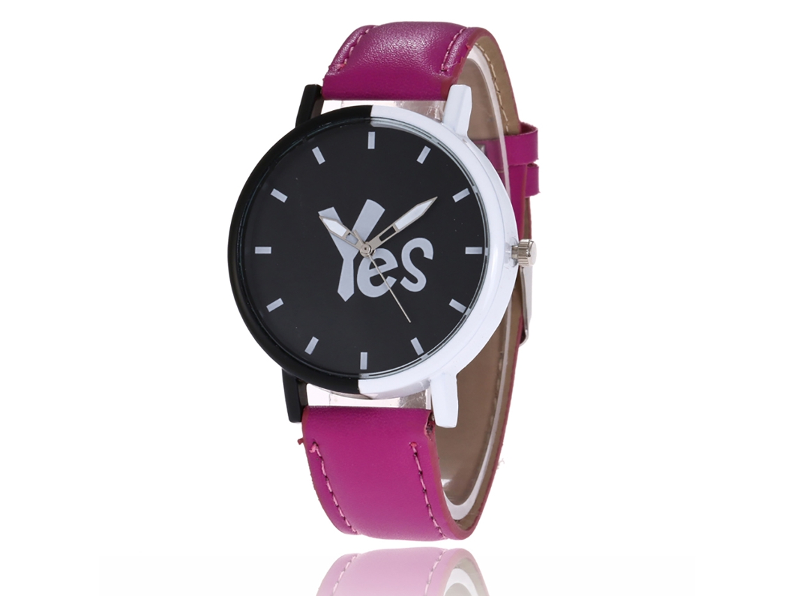 Reloj De Pulsera De Cuarzo Para Hombre Y Mujer, De Piel Sintética, Con Patrón De Palabras En Color Púrpura.