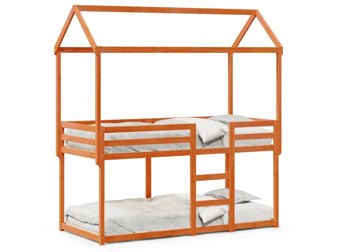 Litera con techo 90x190 cm Pino macizo marrón miel Dkd Home Decor