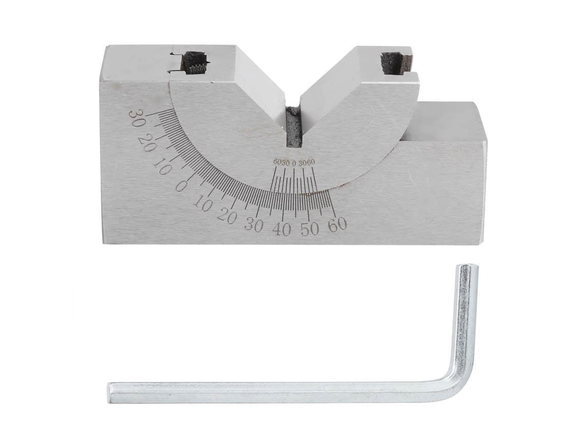 Calibrador angular Primerox con bloque en V para mecanizado y carpintería.