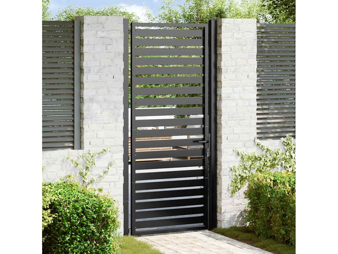 Puerta de jardín con cerradura, color negro, 100 x 200 cm, aluminio, WSD390391 Lovely House