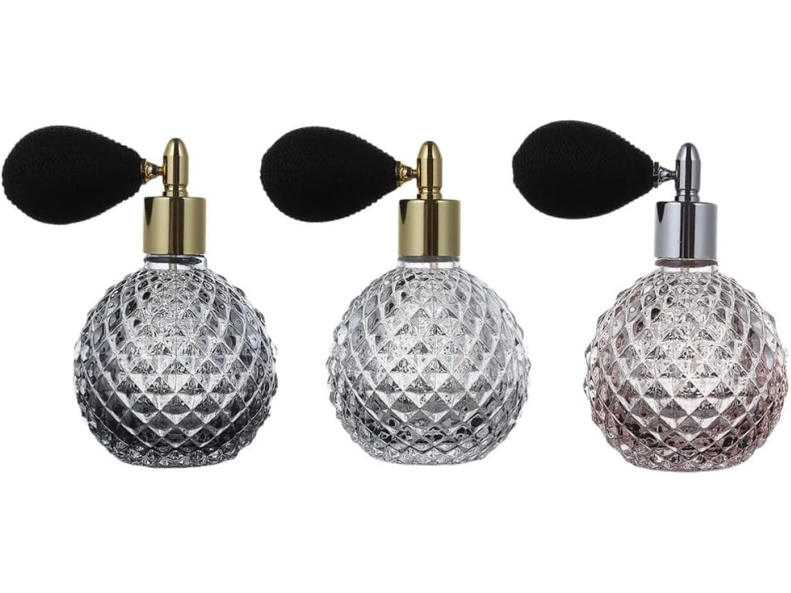 Juego De 3 Frascos De Perfume De Vidrio Tallado En Spray, 100 Ml, Transparentes.