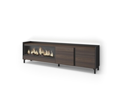 Mueble Tv, Televisión, 212x35x61cm, Para Tv Hasta 80", Chimenea Eléctrica Xxl, Diseño Industrial, Led, Roble Oscuro Y Negro