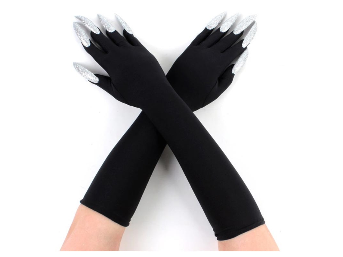 Par de Guantes negros con Uñas plateadas adulto