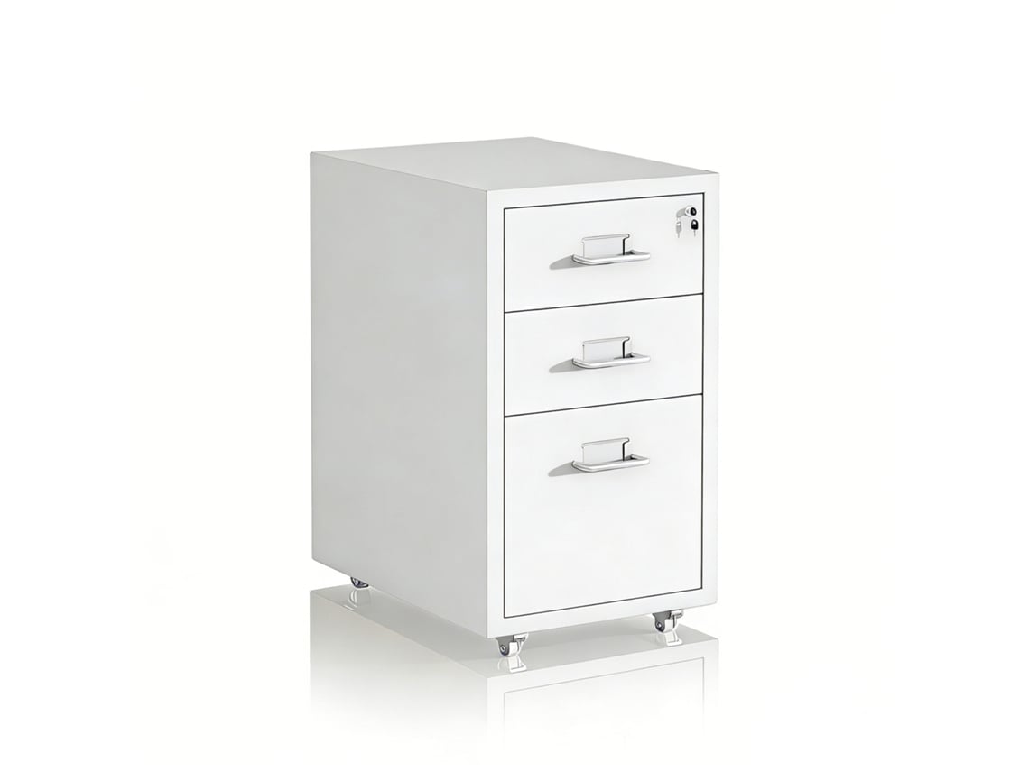 Relaxdays Cajonera Con Ruedas, 3 Cajones, (al X An X F): 45,5 X 28 X 41 Cm, Cerradura, Archivador Móvil, Metal, Blanco