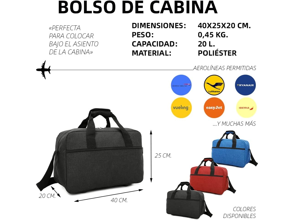 Bolsa de Viaje RAYKONG Ryanair Cab1 Negro (40x20x25 cm - 20 L)