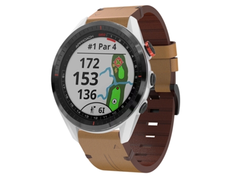 Correa Smartwatch para Garmin Approach S62 22mm con Hebilla de Cuero y Acero (Marrón Claro)