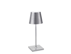 Lámpara de mesa LED recargable y regulable Zafferano Poldina Pro Mini Silver Leaf con autonomía de hasta 12 horas.