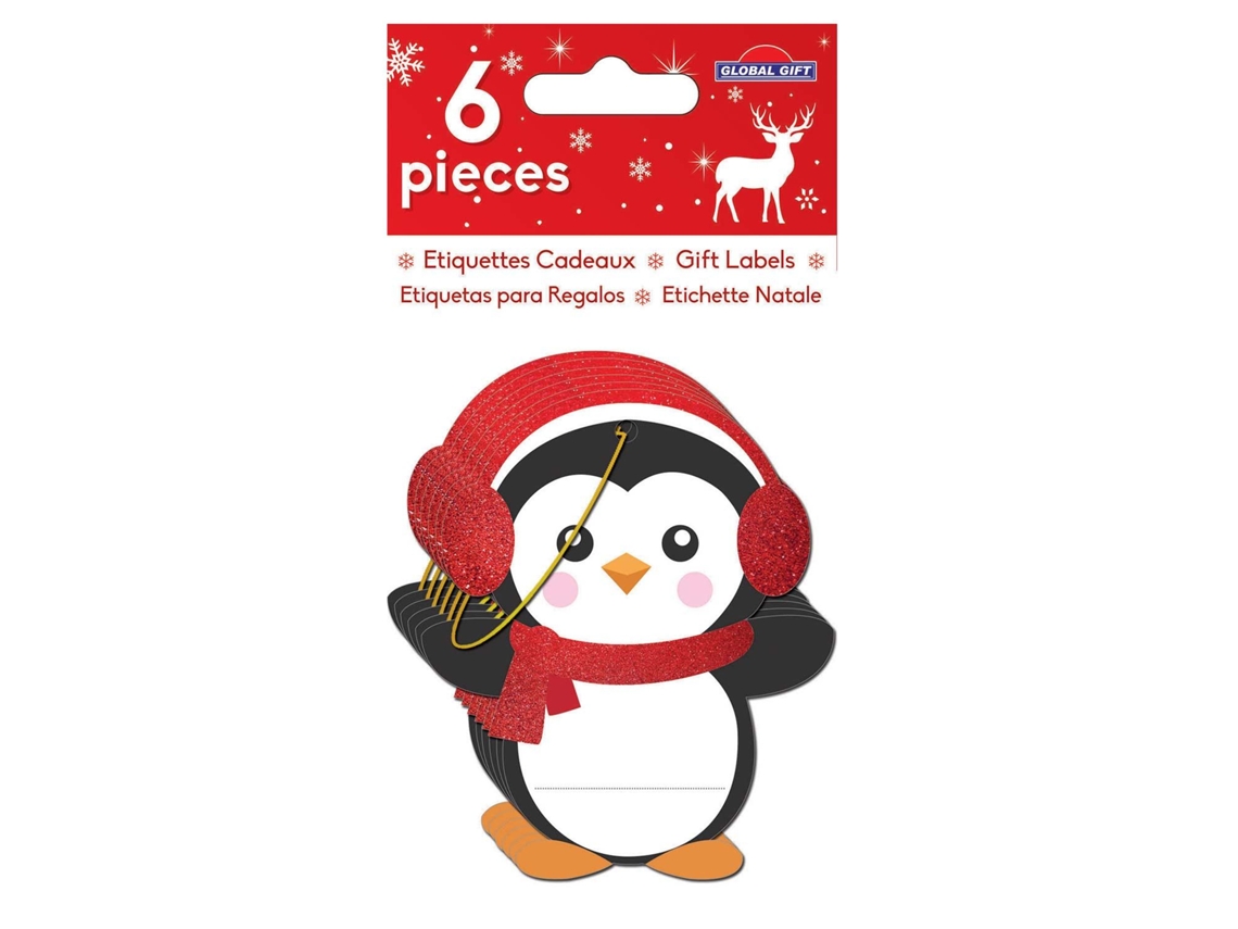 6 Pegatinas GLOBAL GIFT de regalo - Pingüinos de purpurina