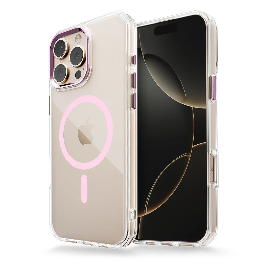 (iphone 15 Plus, Rosa) Funda Magnética Transparente Para Iphone, Compatible Con Carga Inalámbrica Magsafe, A Prueba De Golpes.
