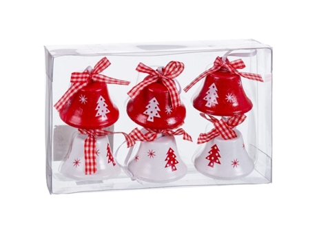 Conjunto de Adornos de Navidad BIGBUY CHRISTMAS Adorno Navideño Rojo Metal Blanco - 6un (18x11X4.5cm)