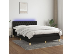 Cama Box Spring Colchón Y Luces Led Tela Negro 140x200 Cm