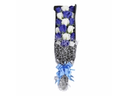 Rosas artificiales con luces LED, ramo decorativo, azul y blanco.