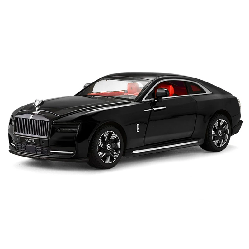 (negro) Coche De Juguete A Escala 1:24 De Aleación Con Sonido Y Luz, Función De Retroceso.