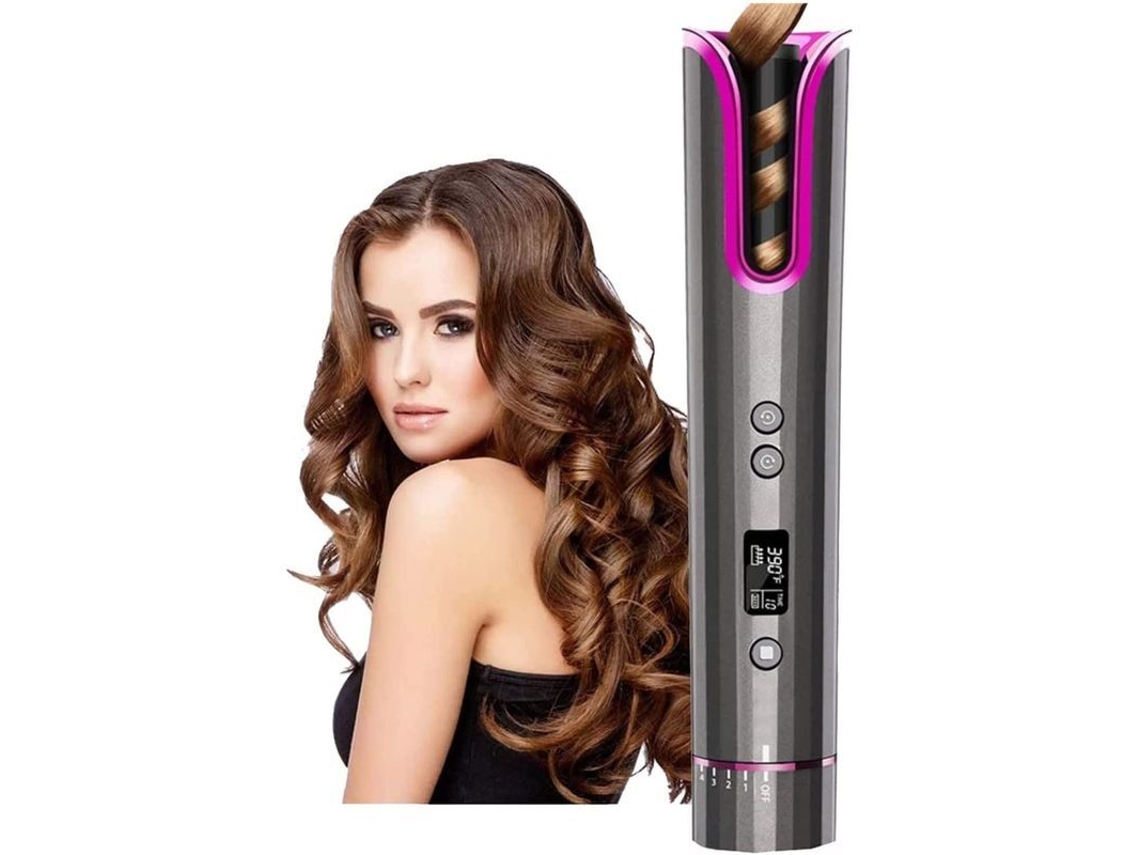 Rizador De Pelo Automático Giratorio Inalámbrico, Peine Rizador Portátil Con Temporizador Lcd.