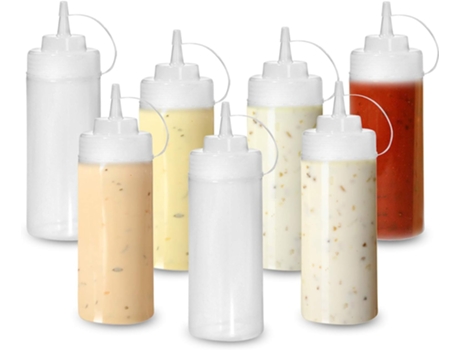 8 Botellas para Salsas, Botellas para Condimentos, Botellas de Plástico con Tapón, 340ml - Sólidas y Libres de BPA VOINEE