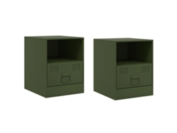 Juego de 2 mesitas de noche de acero verde oliva MAISON EXCLUSIVE 34,5x39x44 cm