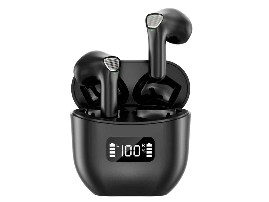 Auriculares Bluetooth MDUG con indicador LED, carga rápida y micrófonos duales.