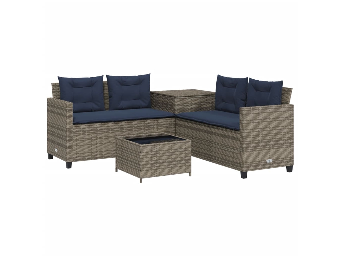 Maison Exclusive - Sofá De Jardín En Forma De L Con Mesa Y Cojines, De Poliratán Gris