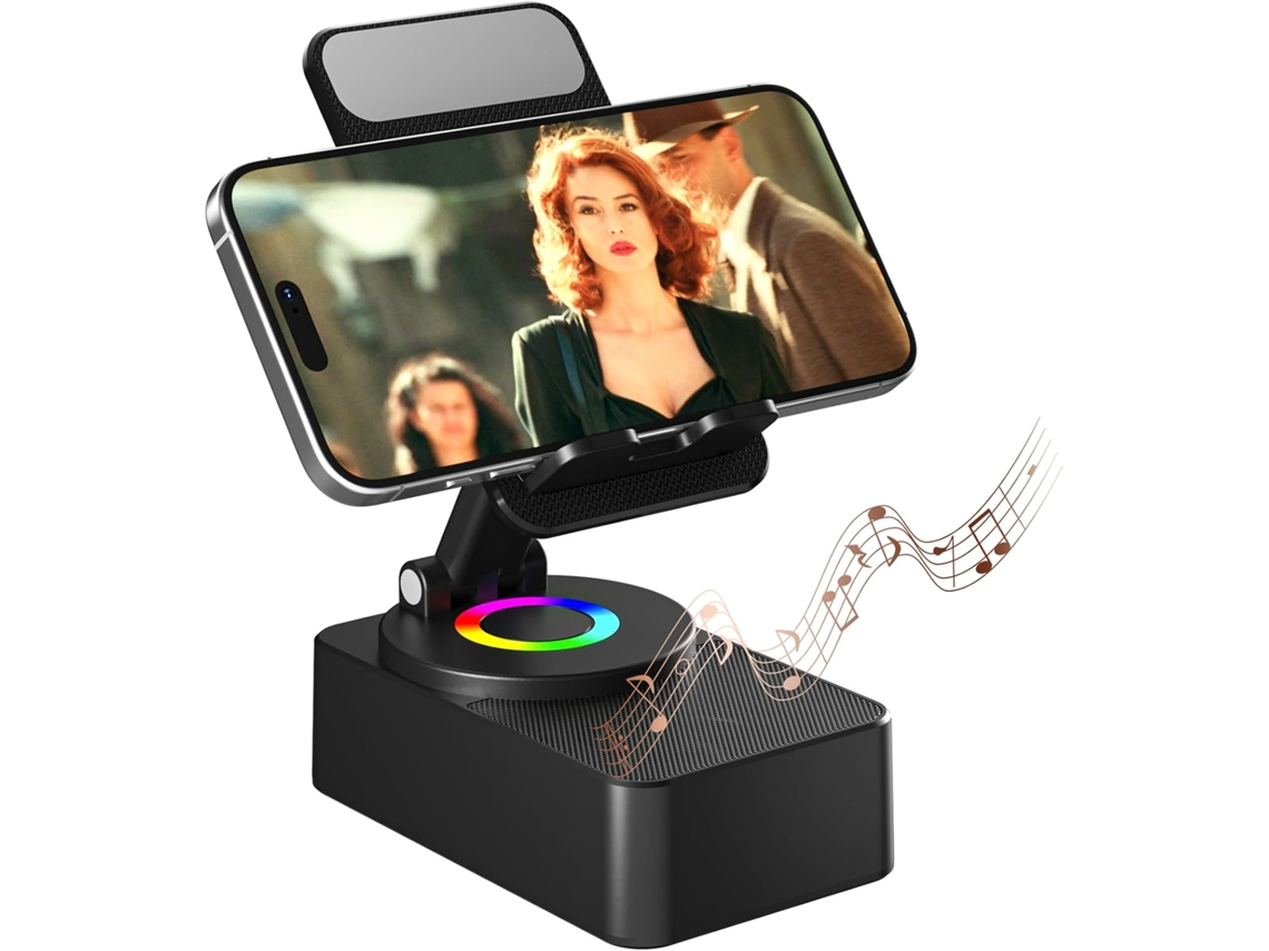 Soporte Para Teléfono Móvil Con Altavoz Bluetooth Inalámbrico, Led, Base Antideslizante Y Sonido Envolvente Hd (negro)