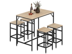 VPMKP - Conjunto Homcom mesa bar + 4 taburetes, 5 piezas, mesa 100x60x88 cm, taburetes 32x32x57 cm, reposapiés, negro y roble