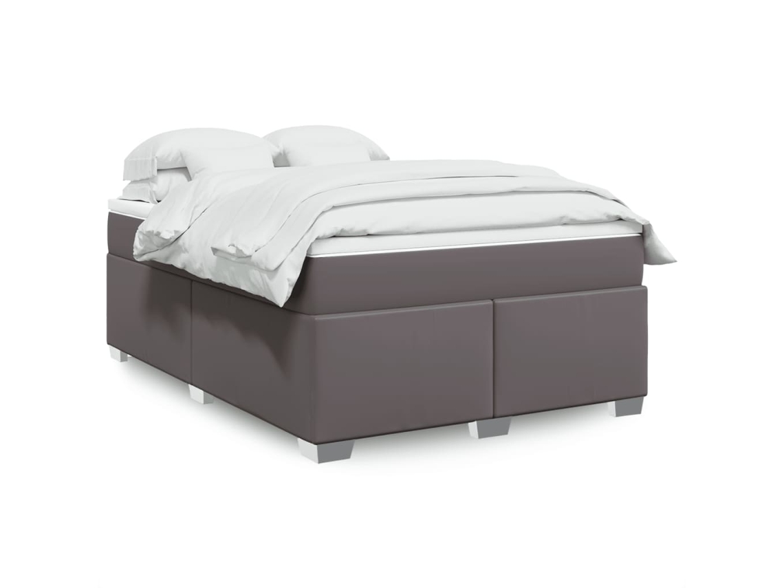Cama Box Spring Con Colchón Cuero Sintético Gris 140x200 Cm